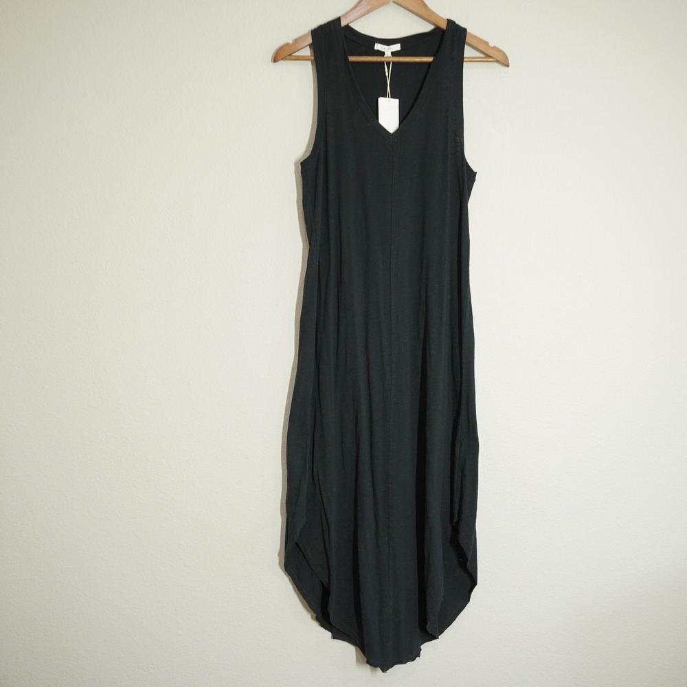 Z Supply Size Small NEW The Reverie Dress Black Cotton Slub V-Neck High Low Midi